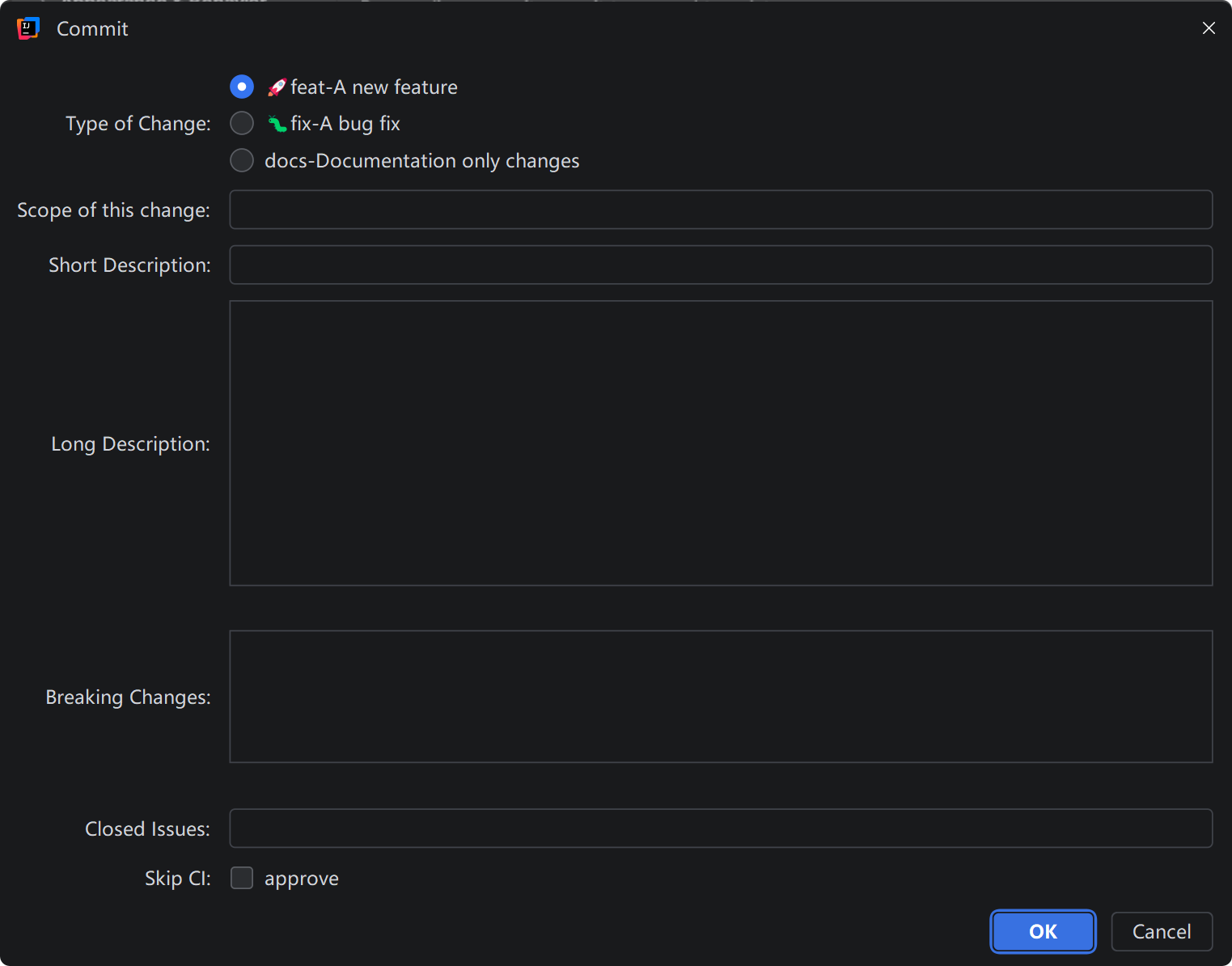 Git Commit Message Helper 在 IntelliJ 提交面板中的操作截图